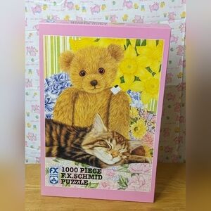 New F.X.SCHMID 1000 piece cat and teddy bear puzzle, 26 1/2 X 17 1/4 in., T8MIS